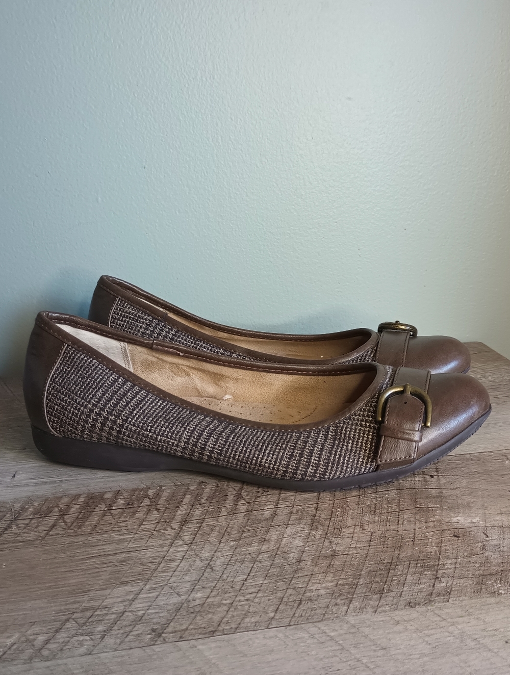 Croft Barrow Academia Plaid Ballet Flats 8.5 Brown Tweed Old Money Equestrian
